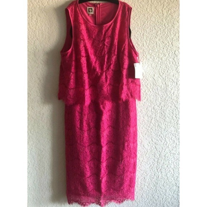 Anne Klein‎ Pink Scallop Lace Sheath Dress Size 10